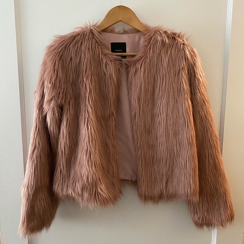 Dusty Pink Faux Fur Coat